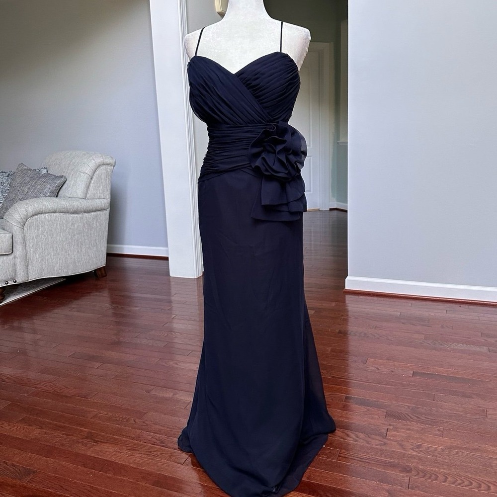 SB BOUTIQUE Navy Blue Ethereal Feminine Dress Black Tie Fantasy 3D Floral Y2K